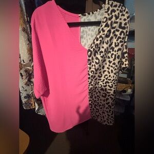 Pink and Leopard Print Women's Top